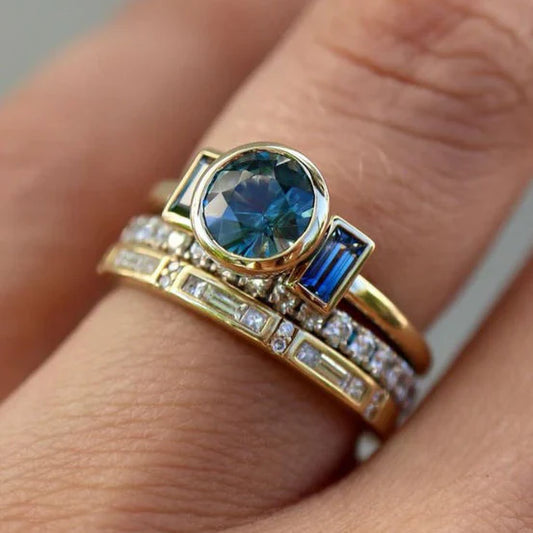 Ensemble de bagues élégantes bleu vintage