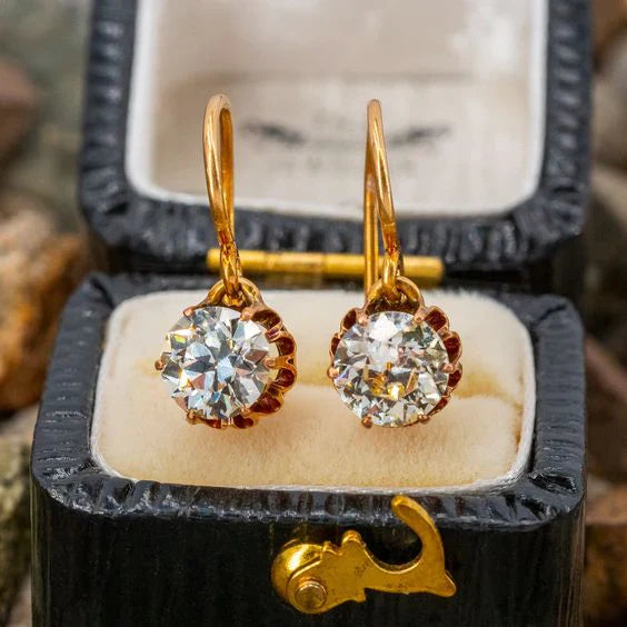 Boucles d'oreilles vintage en zirconium arrondi doré
