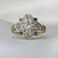 Bague vintage Mandala avec cristal bleu brillant