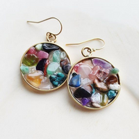 Boucles d'oreilles rondes vintage incrustées de cristaux multicolores