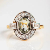 Bague vintage en cristal vert olive