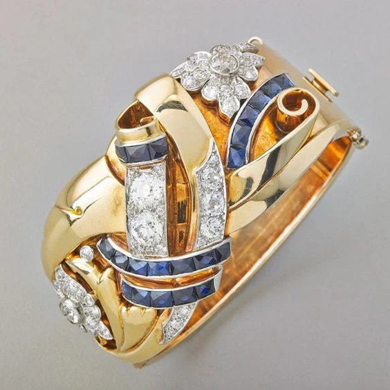 Bague vintage en or à zirconium bleu