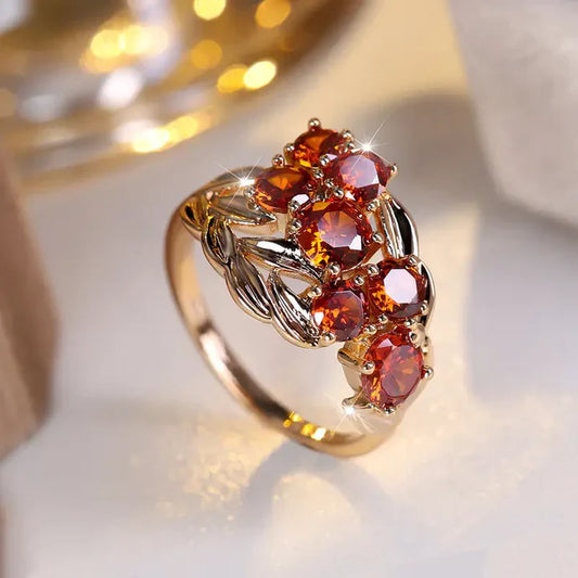 Bague vintage en or à zirconium rouge