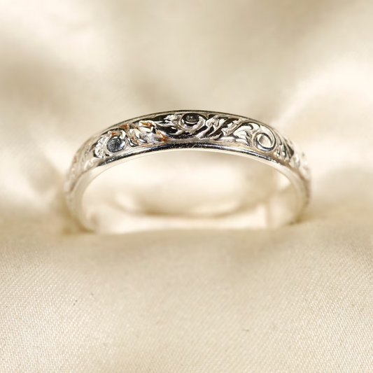 Bague florale vintage en métal argenté