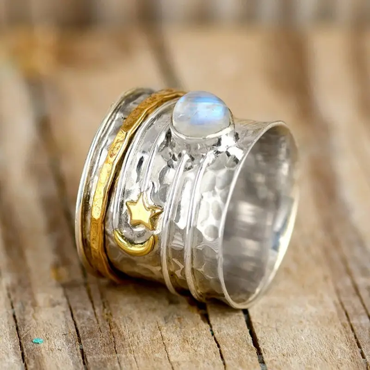 Bague vintage en argent et or en cristal de lune