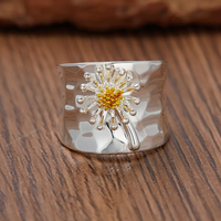 Bague tournesol vintage en argent
