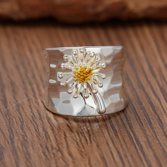 Bague tournesol vintage en argent