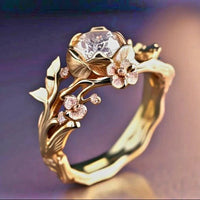Bague fleur exotique en cristal doré
