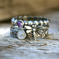 Bague libellule vintage en argent