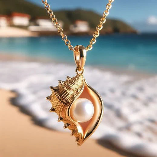 Collier vintage en coquillage doré nacré