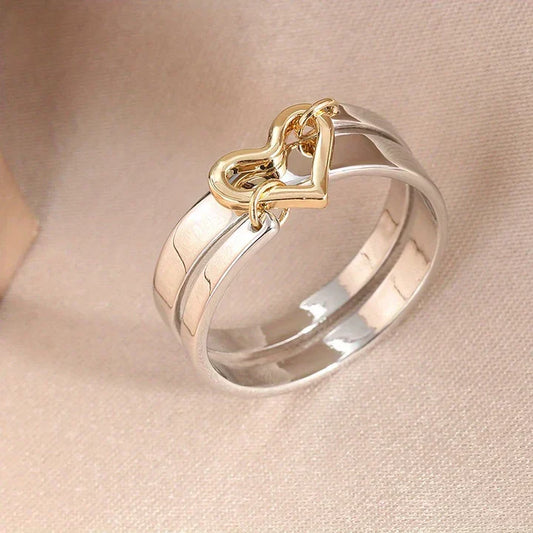 Bague en argent avec cœur en or