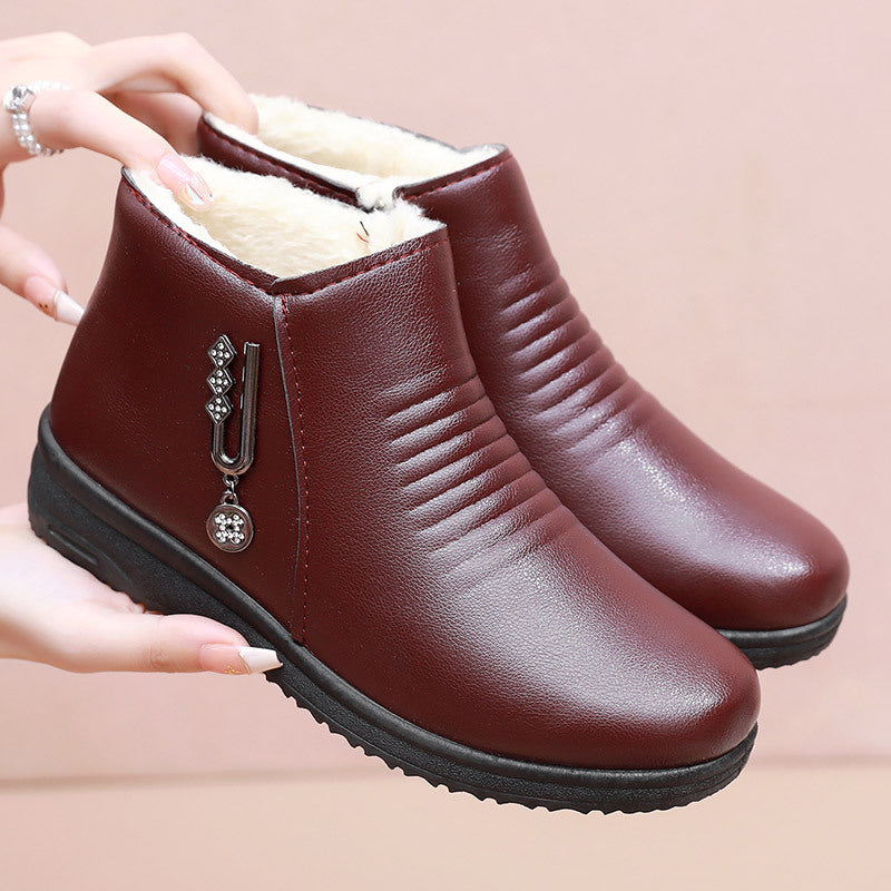 Bottines en peluche et en cuir pour femmes