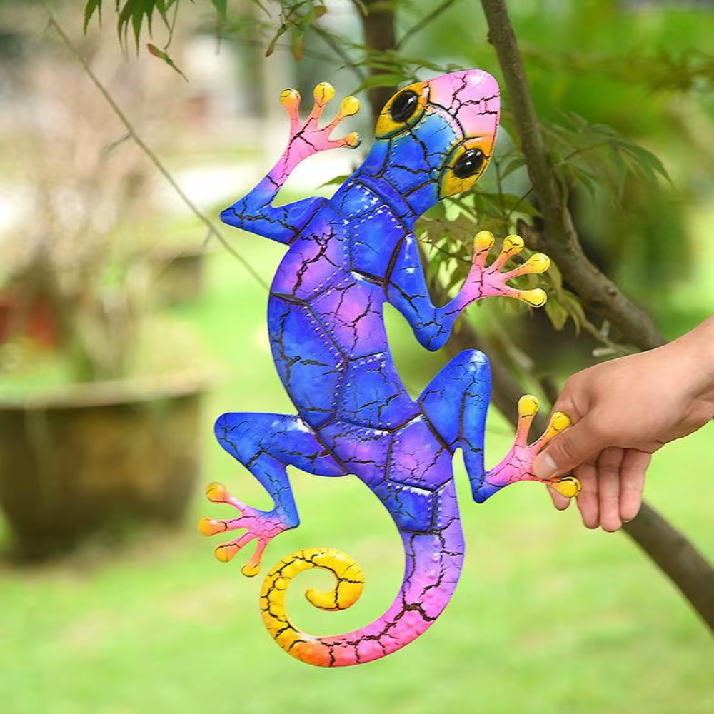 Jardioui Bleu Décoration de Jardin Gecko en Métal