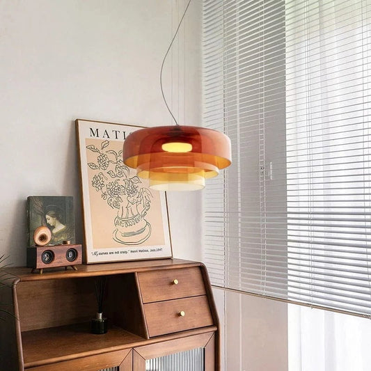 Jardioui Orange / Blanc Chaud Lustre LED en Verre Coloré Intemporel