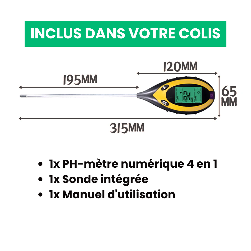 PH-mètre de Sol Numérique Multifonction 4 en 1
