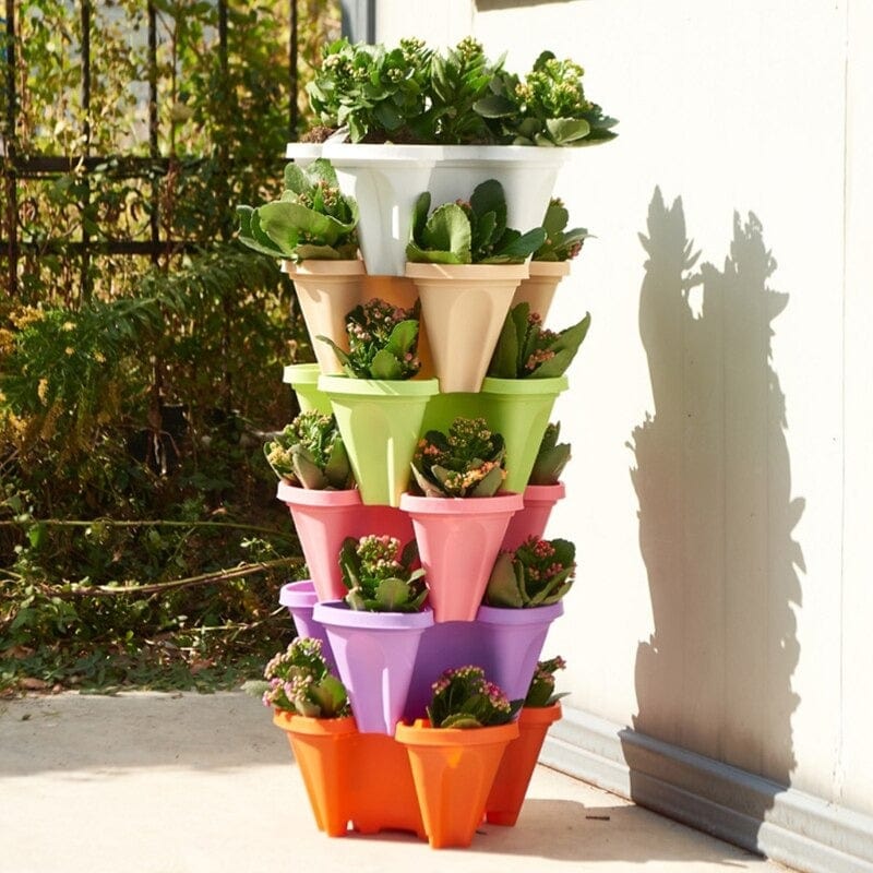 Pot en tour de fleur empilable (lot de 2 +1 Offert)