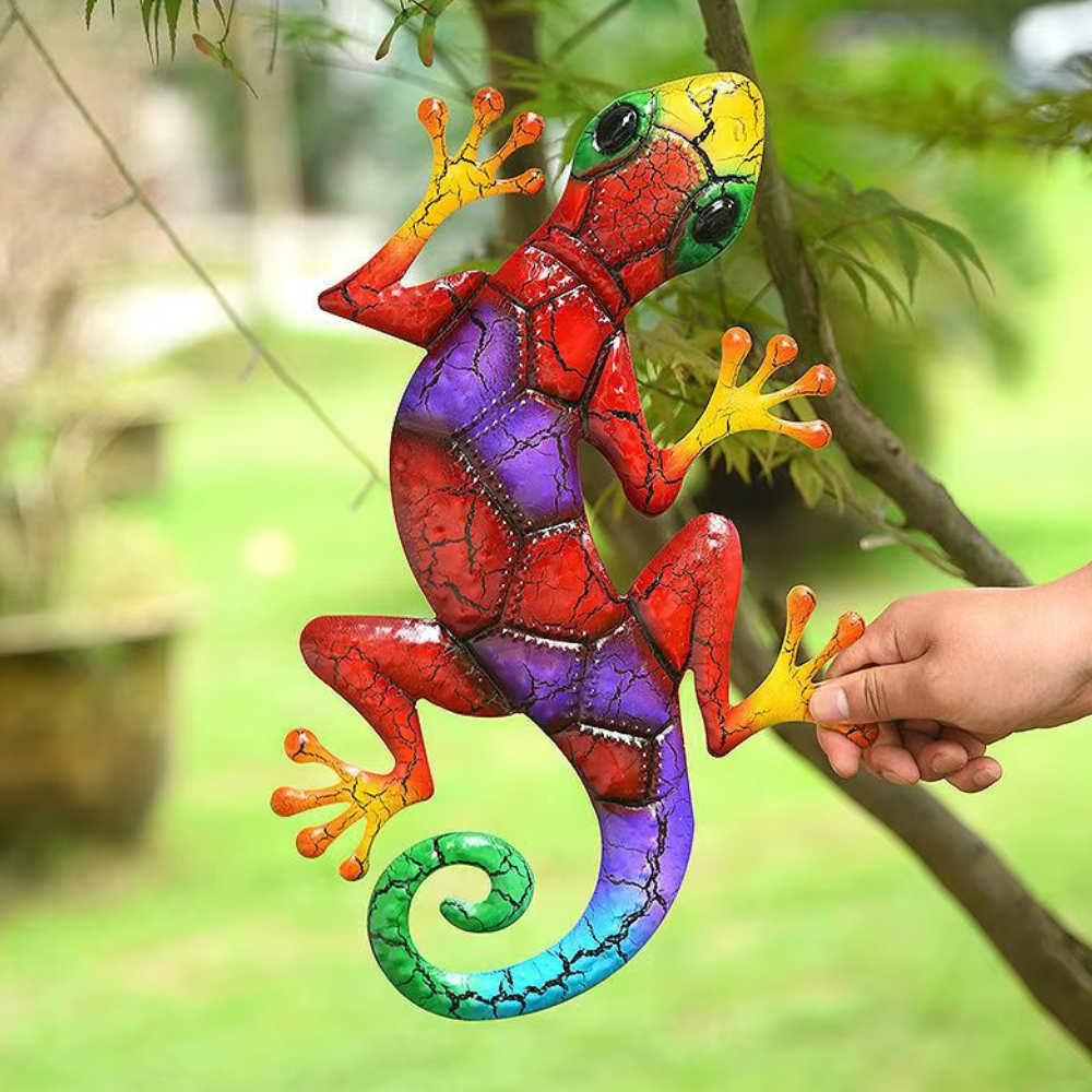Jardioui Rouge Décoration de Jardin Gecko en Métal