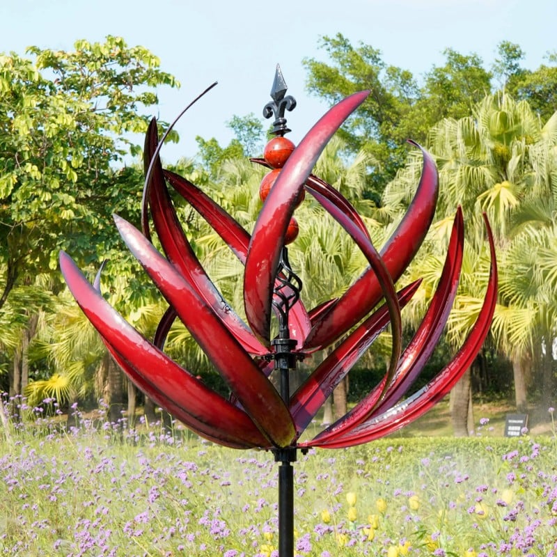 Jardioui Rouge Moulin à Vent Artistique En Métal Cinétique