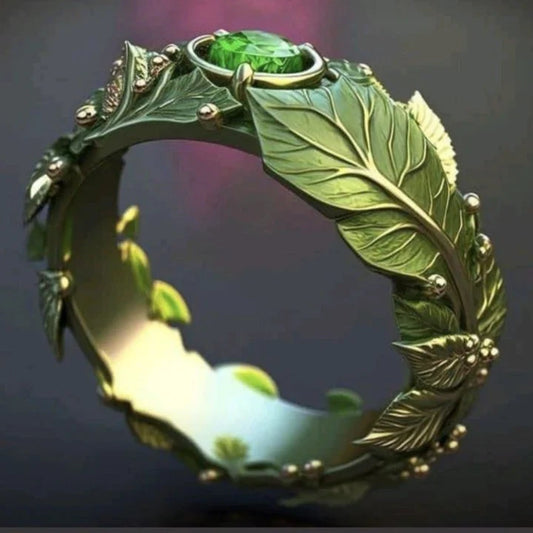 Bague feuille verte exotique