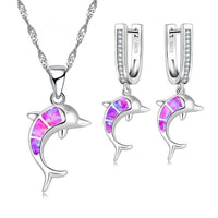 Ensemble Collier Dauphin + Boucles d'Oreilles en Opale et Argent