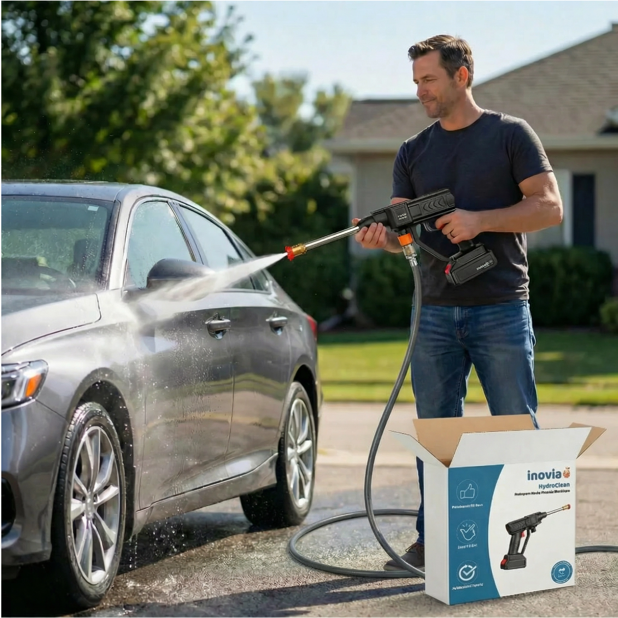 HydroClean PRO | Nettoyeur Haute Pression Électrique 21V Sans Fil | 50 Bars Portable avec Batterie