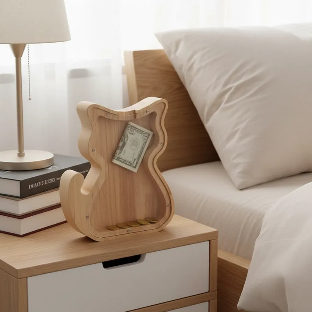 Tirelire Chat en Bois