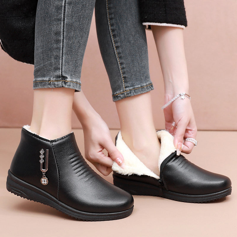 Bottines en peluche et en cuir pour femmes