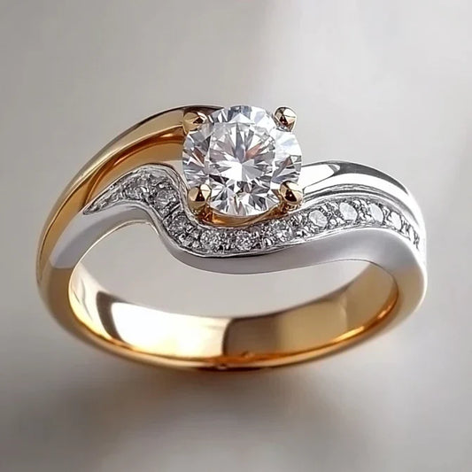Bague vintage en or et argent ondulé et brillant